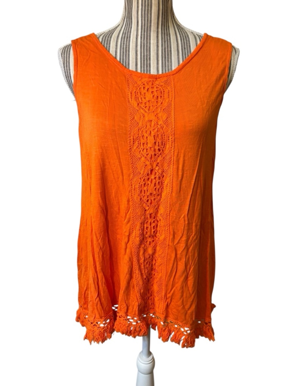 Chelsea & Violet Tunic Tank Medium Bright Orange Crochet-Trim Sleeveless Fringe